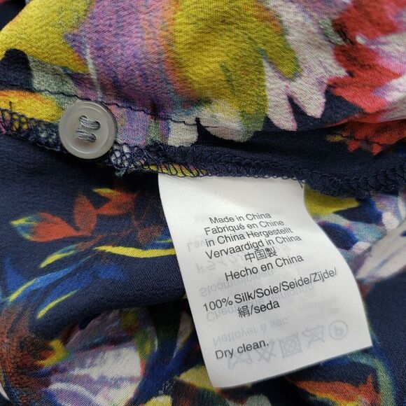 J Crew Shirt Womens XXS Petite Floral Silk Pleated Blouse Button Front K1823 - Picture 9 of 13